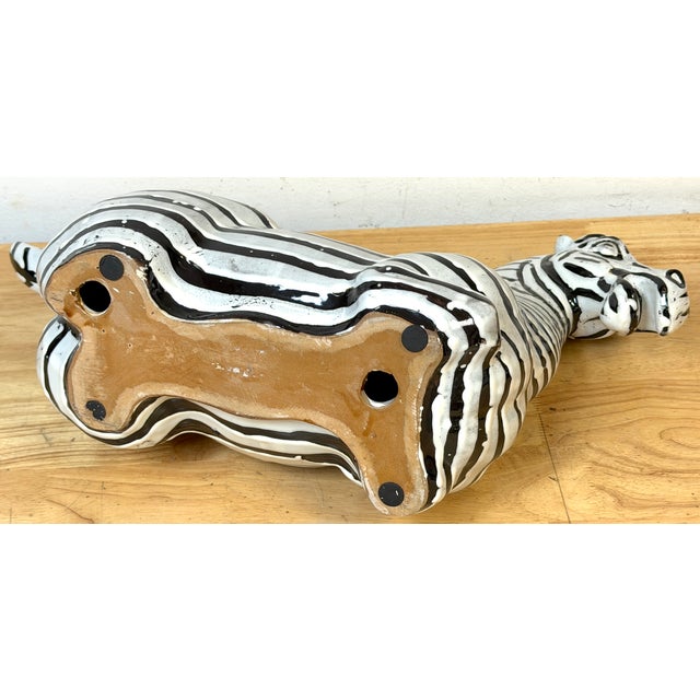 Pair Italian Mid-Century Modern Glazed Pottery Zebra Style of Raymor For Sale - Image 10 of 12