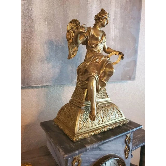 19th Century French Napoleon III Period Marble Mantel Clock Set - Set of 3 For Sale - Image 5 of 11