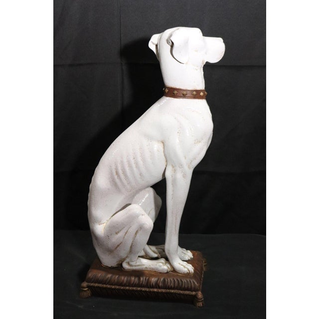 Mid-Century Modern Beautiful Vintage Mid Century Greyhound Ceramic Statue Made in Italy, Signed For Sale - Image 3 of 9