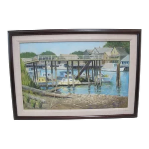 Dale Goss Waterfront Boat Scene Signed Framed Pacific Nw Oil Painting