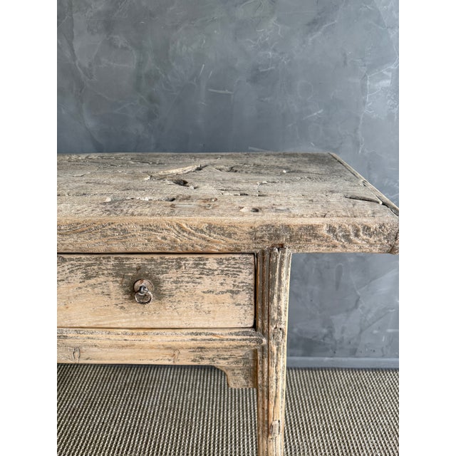 Vintage Elm Wood Drawer Console From Reclaimed Wood 78" For Sale - Image 10 of 15