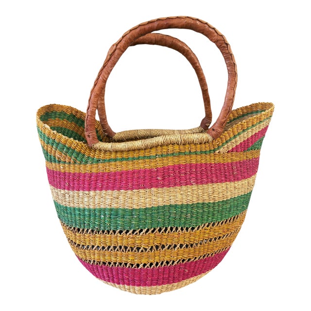 Large African Ghanian Bolga Basket 19" H by 18" W For Sale