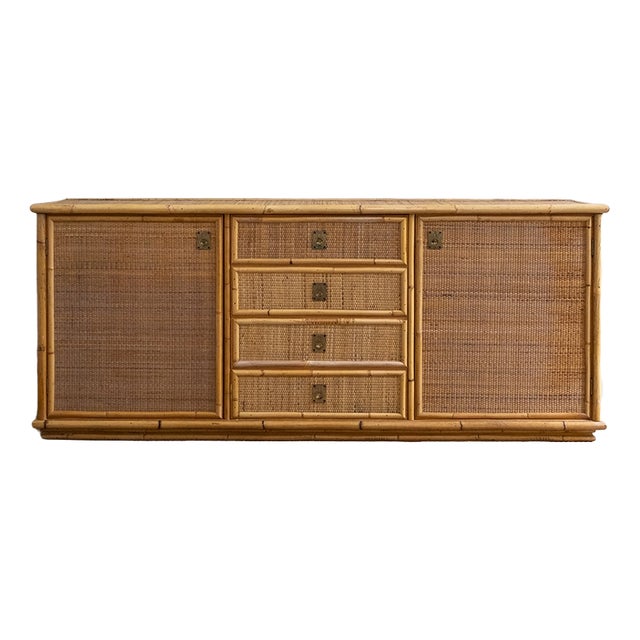 Bamboo and Woven Rush Sideboard, 1970s For Sale