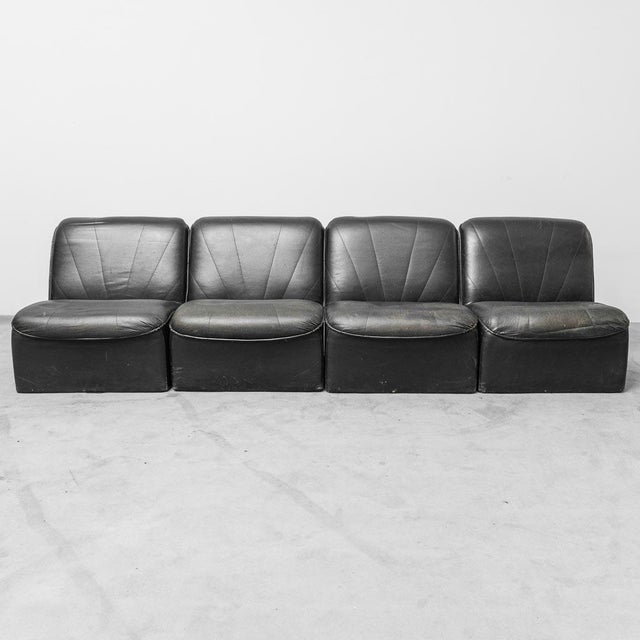 Modular Four-Seater Sofa in Black Eco-Leather, 1970s, Set of 4 For Sale - Image 3 of 15