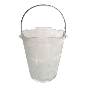 1930 American Art Deco Frosted Checkered Cut Glass Martini Ice Bucket Chromed Hammered Handle