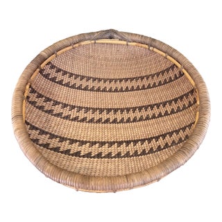 Vintage Likely Early 20th Century Native American Mission Basketry Bowl With Stepped Geometric Pattern. For Sale