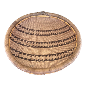 Vintage Likely Early 20th Century Native American Mission Basketry Bowl With Stepped Geometric Pattern.