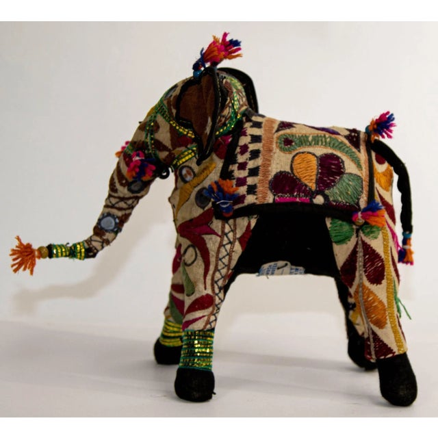 English Vintage Raj Hand-Crafted Stuffed Cotton Embroidered Elephant, India, 1950 For Sale - Image 3 of 13
