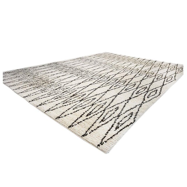 1980s Vintage Moroccan Beni Ourain Modern Wool 12x18 Ivory & Dark Brown Handmade Area Rug #Ay101 For Sale - Image 5 of 9