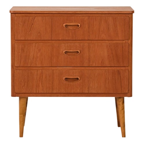 Scandinavian Teak Chest of Drawers with Turned Birch Legs, 1950s For Sale