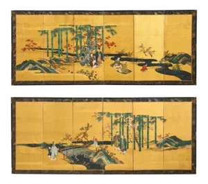 Pair of Japanese Edo Six Panel Screens the Seven Sages