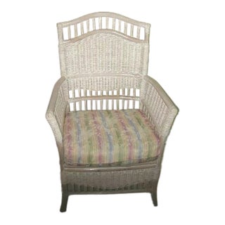1980s Wicker Rattan Hollywood Regency Armchair With Cushion Henry Link Style Cottage For Sale
