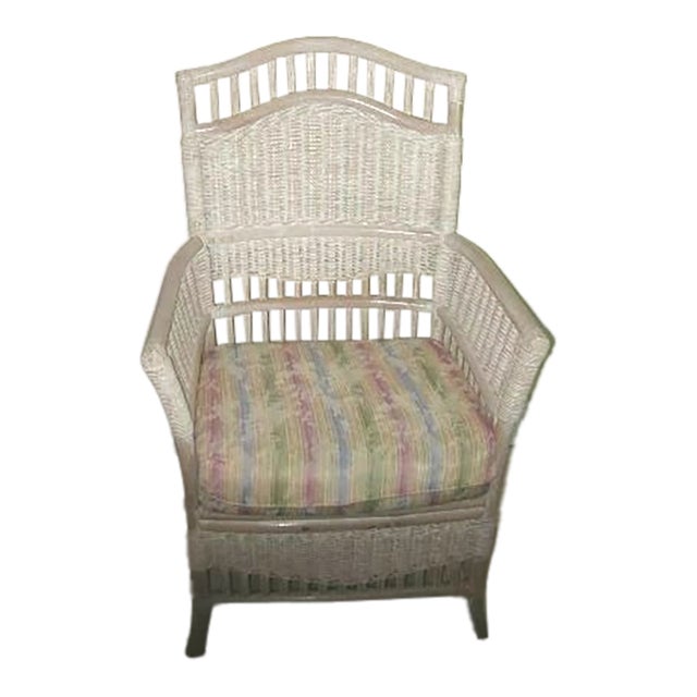 1980s Wicker Rattan Hollywood Regency Armchair With Cushion Henry Link Style Cottage For Sale