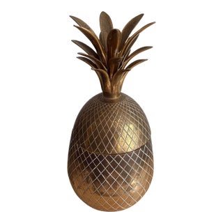 Mid 20th Century Hollywood Regency Brass Lidded Pineapple Ice Bucket For Sale