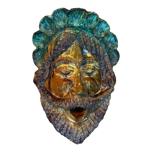 1950s Italian Glazed Terracotta Head Sculpture For Sale