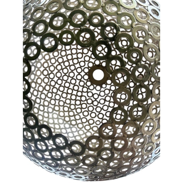 Gold-Tone Metal Spheres, 15” Decorative Pair for Hanging or Stacking For Sale - Image 4 of 11
