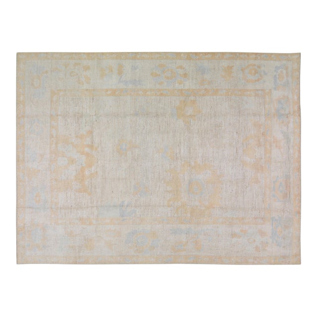 Oushak Hand Knotted Wool Rug, 8'8"x11'10" For Sale