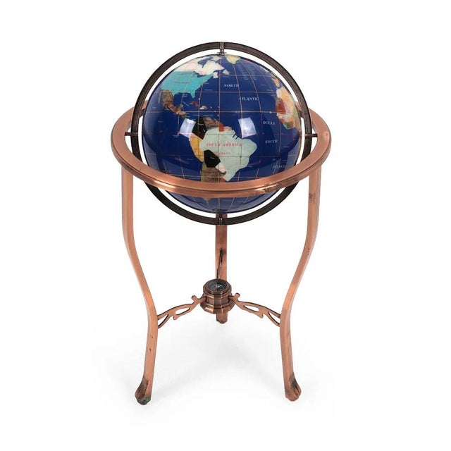 Gem Floor Globe on Copper Stand Semi Precious Lapis Stone For Sale In New York - Image 6 of 17
