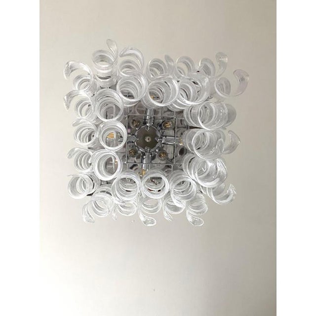 White Trasparent and White Ricci-Curles Murano Glass in Mazzega Style Squared Flush Mount by Simoeng For Sale - Image 8 of 9