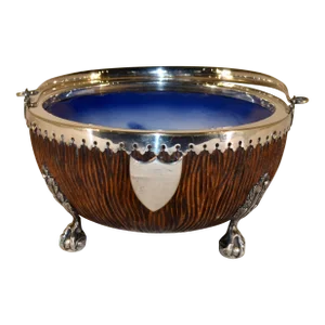 19th Century Hand Carved Bowl With Porcelain Liner