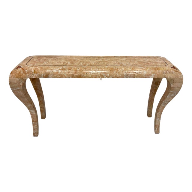 Vintage Maitland Smith Tessellated Stone Console, Cabriolet Legs For Sale