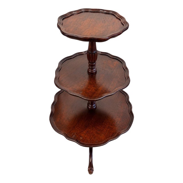Vintage Mid-Century Mersman Mahogany 3-Tier Pie Crust Dumbwaiter Table For Sale