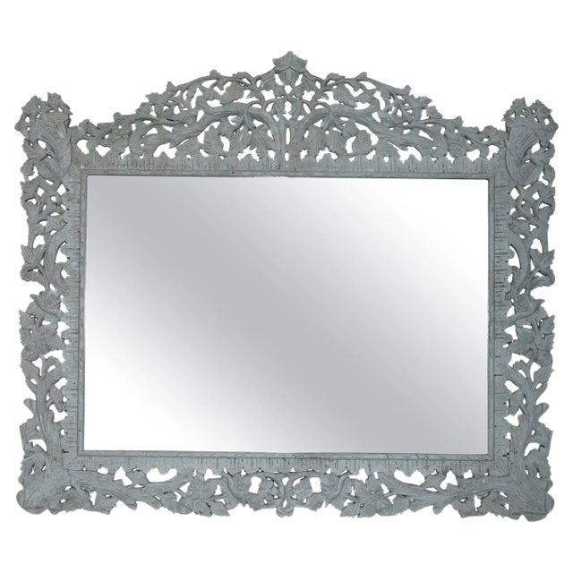 Large Antique Hand Carved & Painted Burmese Overmantle Mirror from Libertys London For Sale