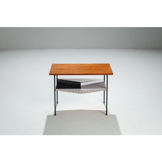 Sidet Table with Teak Top and Black and White Storage Shelves, 1960s For Sale - Image 4 of 12