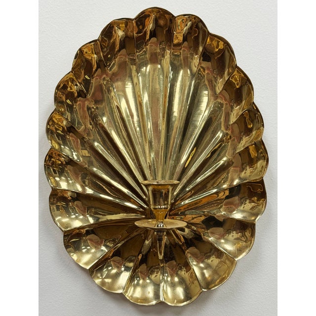 Vintage Hollywood Regency Style Brass Candle Wall Sconces, a Pair For Sale - Image 4 of 7