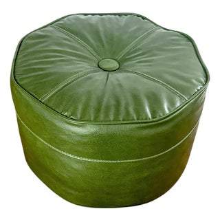 Vintage 1960s Midcentury Green Vinyl Foot Stool For Sale