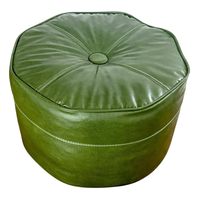 Vintage 1960s Midcentury Green Vinyl Foot Stool For Sale