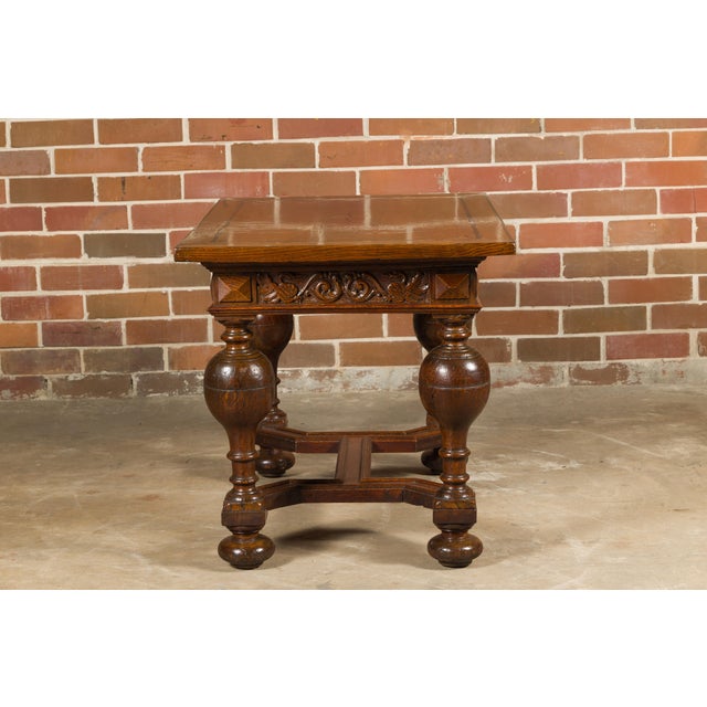 English 19th Century Oak Table with Carved Apron and Turned Baluster Legs For Sale - Image 4 of 12