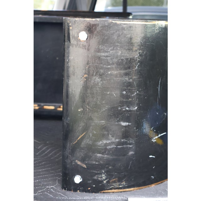 Late 20th Century Black Lacquer Chinoiserie Console Table With Gold Figural Decoration & Scroll Supports For Sale - Image 18 of 18
