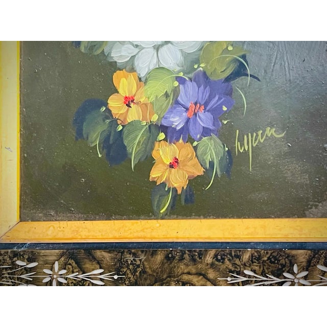 Fantastic Original Authentic Antique Botanical Oil Painting 1920 Still Life Signed Cluster of Flowers Antique Frame For Sale - Image 4 of 8