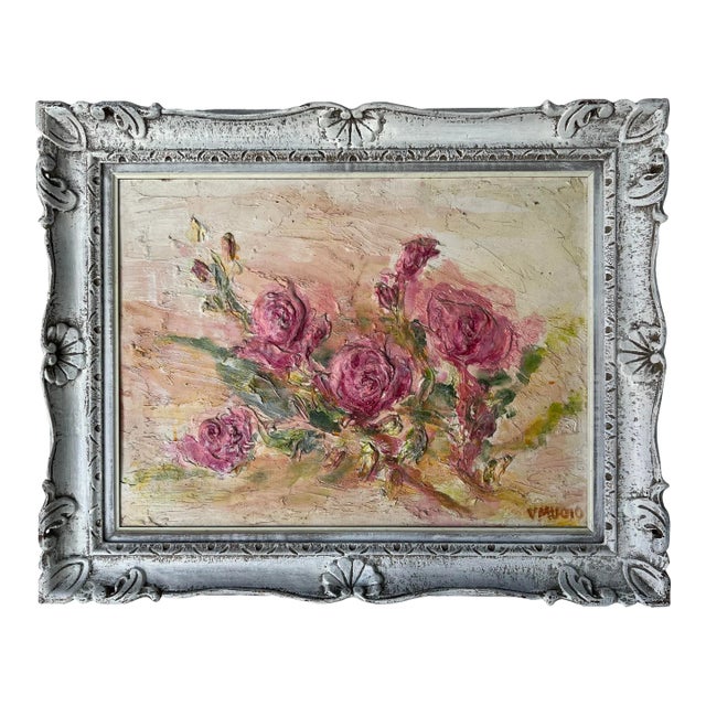 70's V Muoio Heavy Impasto Impressionist Still Life Painting For Sale