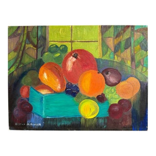 Mid-Century Original Fruit Still Life Oil Painting For Sale