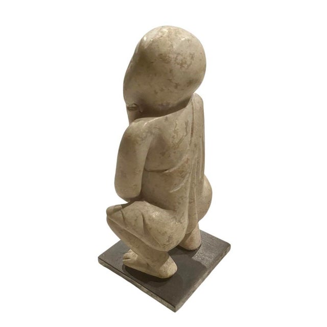 White Stone Monkey in the Style of the Ming Dynasty Period, 8” High For Sale - Image 8 of 9