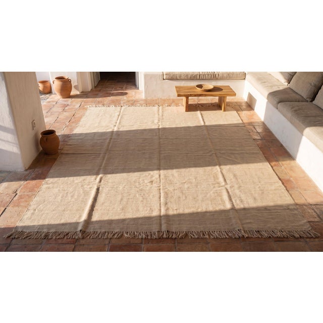 Mid 20th Century 1940s Ivory Cream Tribal Stripe Kilim Antique Flat Woven Nw Persian Rug 8'2" X 9'9" Wool Carpet For Sale - Image 5 of 7
