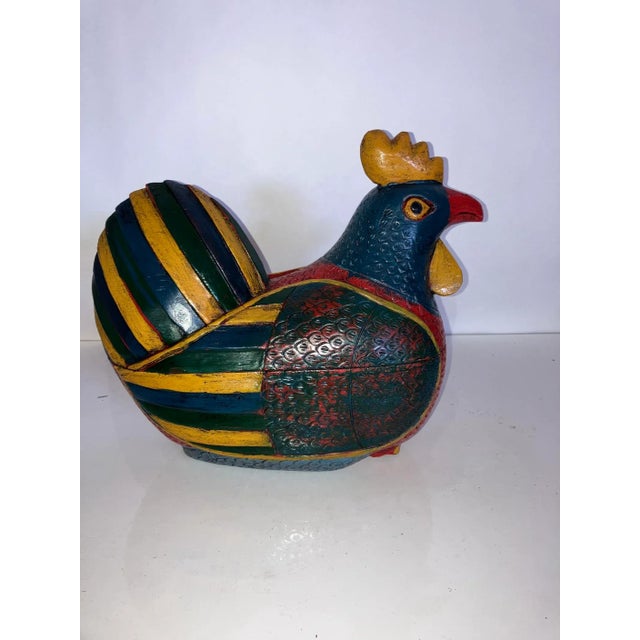 Early 20th Century Northern Thailand Painted Wood Rooster With Interior Cavity For Sale In Boston - Image 6 of 16