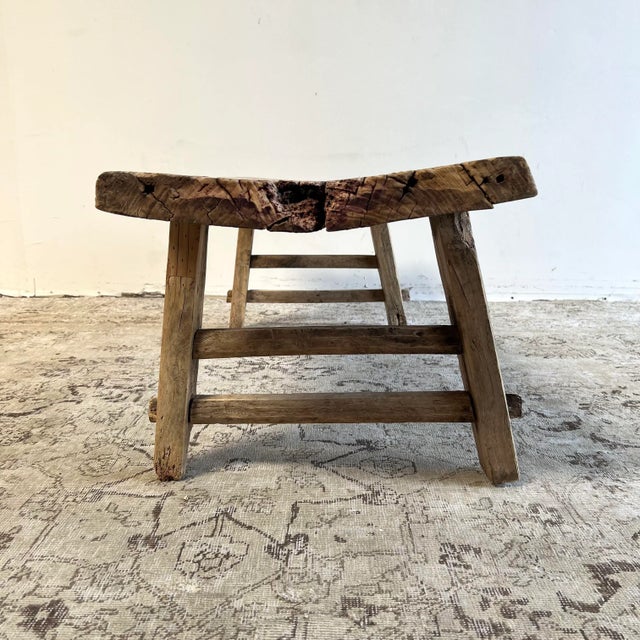 Mid-Century Modern Mid 20th Century Elm Wood Bench Coffee Table With Original Details For Sale - Image 3 of 8