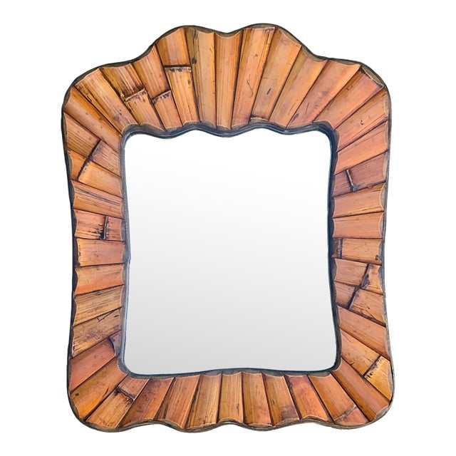 Vintage Boho Split Bamboo Mirror For Sale