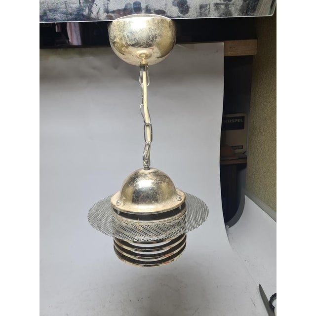 Goldenrod Postmodern Communist Pendant Lamp, Poland, 1970s For Sale - Image 8 of 11