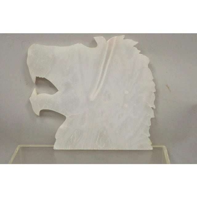 Vintage Italian Carved White Alabaster Lion Head Sculpture Statue Figure (B) For Sale - Image 9 of 10