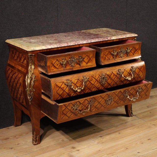 French Louis XV Style Inlaid Chest of Drawers, 1950s For Sale - Image 3 of 13
