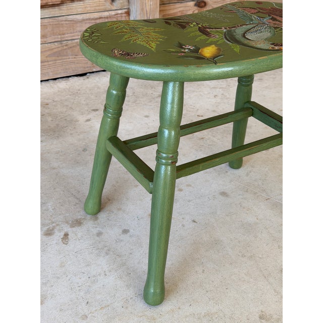 Vintage Boho Coastal Custom Stool With Botanical Parrot Decoupage For Sale - Image 9 of 12