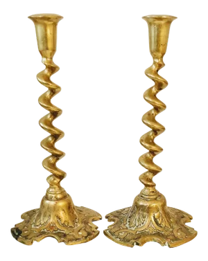 English Barley Twist Brass Candlesticks Spiral