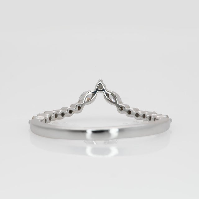 Metal Curved Chevron Diamond Band: Solid 14k Gold, Marquise & Round Wedding Ring, Size 6.75 For Sale - Image 7 of 8