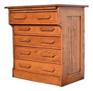 Antique Arts & Crafts Carved Oak Five-Drawer Flat File or Chest of Drawers, Circa 1900
