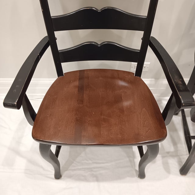 Mid 20th Century Vintage French Country Farmhouse Ladderback Arm Chairs, Set of 2 For Sale - Image 5 of 18