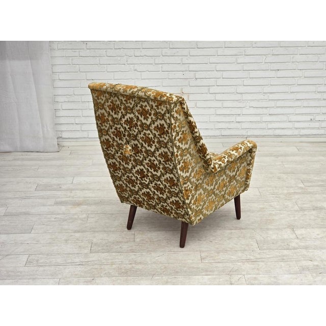 Green Danish Highback Armchair in Brown/Beige Furniture Fabric and Teak Wood, 1970s For Sale - Image 8 of 17
